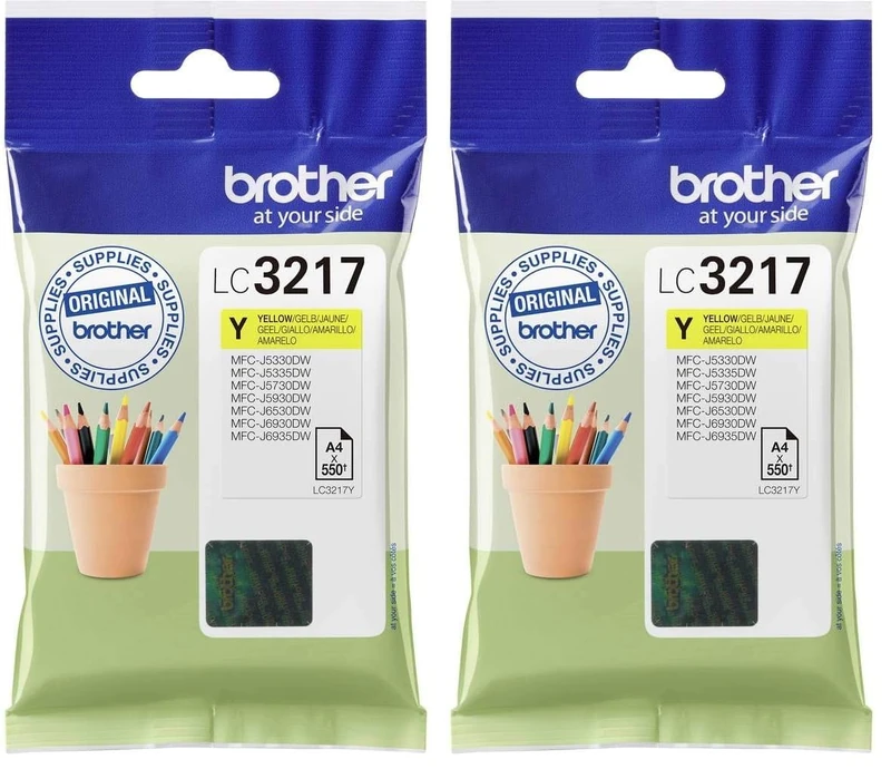Brother LC-3217Y Inkjet Cartridge, Yellow, Single Pack, Standard Yield, Includes 1 x Inkjet Cartridge, Genuine Supplies (Pack of 2)