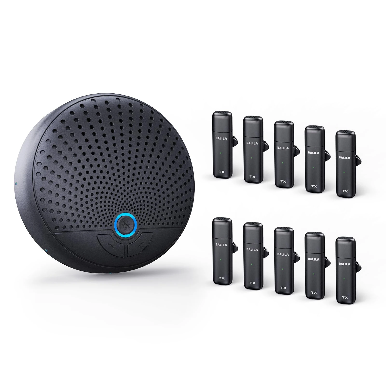 BALILA Conference Speaker and Microphone with 10 Wireless Mics, 360° Voice Pick up& Noise Reduction, Conference Microphone Compatible with Leading Platforms for Large Call Meeting, Home Office