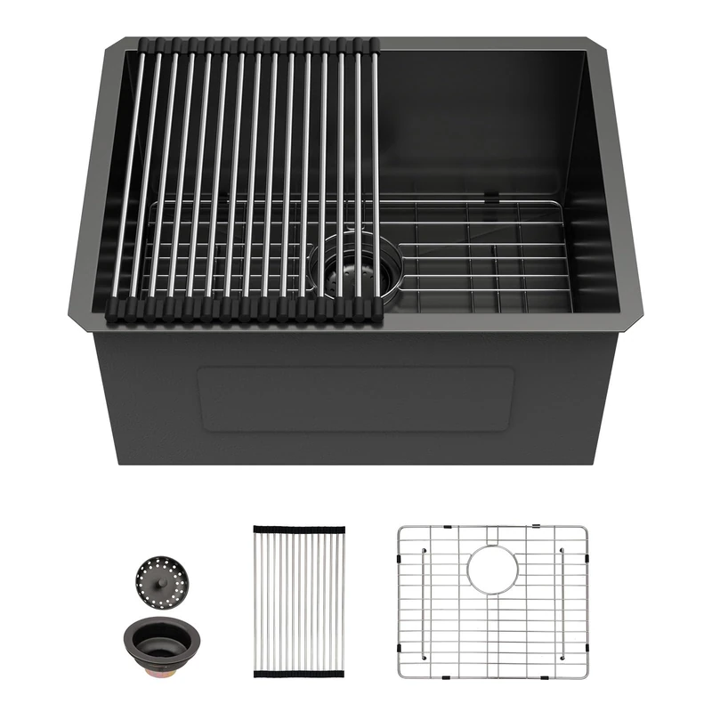 Sarlai 12“ Deep Laundry Sink Undermount - 24 Inch Black Undermount Kitchen Sink Utility Laundry Sinks Stainless Steel Single Bowl Under Counter Handmade Laundry Utility Room Basin