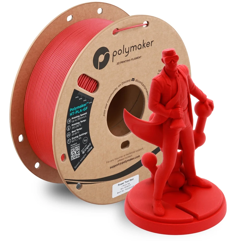 Polymaker HT-PLA-GF Filament 1.75mm Power Tool Red, High Temp PLA for 3D Printing, Heat Resistant to 130°C, Easy to Print, Easy to Anneal, Works with Most FDM Printers, 1kg Spool