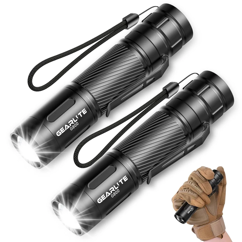 GEARLITE Torches LED Super Bright 2Pack, 2000LM LED Torch Rechargeable with 3 Lighting Modes, Long Battery Life, Waterproof Flashlight Zoomable for Power Cuts, Emergency, Camping, Hiking, Outdoor