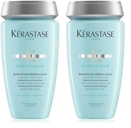 Kérastase Specifique, Cleansing and Soothing Shampoo, For Sensitive Scalps and Dry Hair, With Calophyllum Oil and Glycerine, Bain Riche Dermo-Calm, 250 ml (Pack of 2)