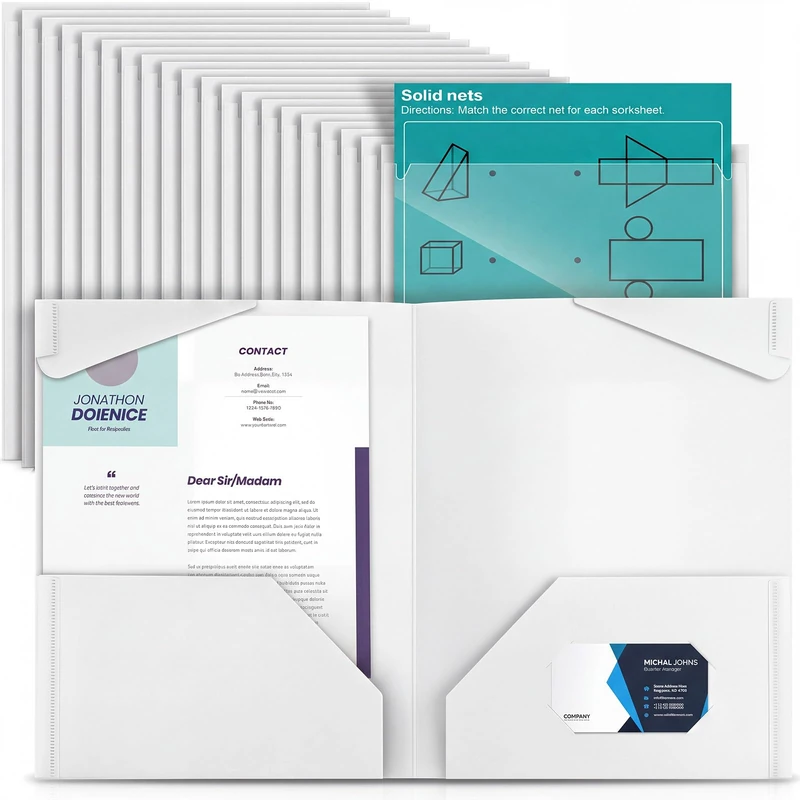 Henoyso 100 Pack Plastic Folders with Clear Front Pockets Bulk Heavy Duty File Folders with 2 Pockets and Card Slot for Student Teacher Back to School Supplies Office Presentation (White)