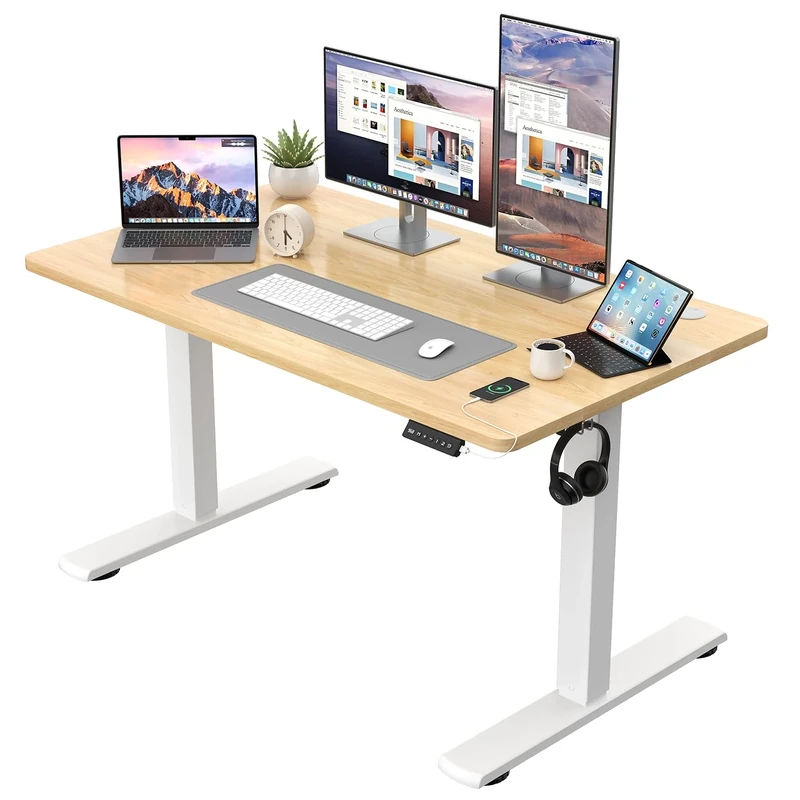 JUMMICO Height Adjustable Desk COMPLETE TABLE TOP Electric Desk Height Adjustable with Memory Function Standing Desk Computer Desk 120 x 60 cm, Beige
