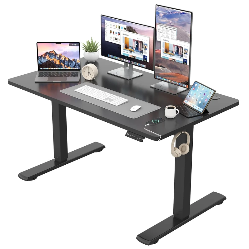 JUMMICO Height Adjustable Desk COMPLETE TABLE TOP Electric Desk Height Adjustable with Memory Function Standing Desk Computer Desk 120 x 60 cm, Black