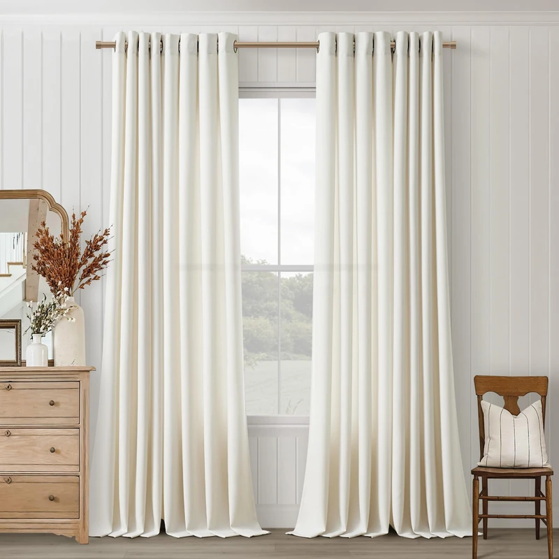 Natural Linen Semi Sheer Curtain 102 Inch Long for Living Room Glass Door
