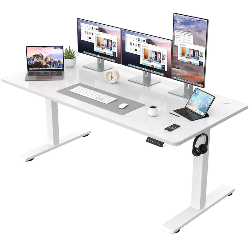 JUMMICO Height Adjustable Desk COMPLETE TABLE TOP Electric Desk Height Adjustable with Memory Function Standing Desk Computer Desk 160 x 60 cm, White