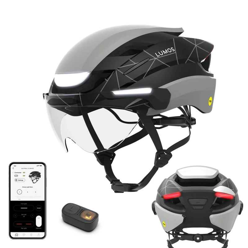 Lumos Ultra E-Bike Smart Helmet | NTA 8667 Certified | Front & Rear LED Lights | Retractable Face Shield | App Controlled | EBike, Scooter, Cycling, Bicycle | Adults, Men Women