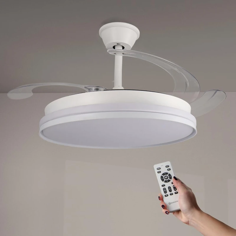 M mimotec - Ceiling Fan with White Cami Led Light, Remote Control, DC Motor, 6 Speeds, Quiet, Retractable Blades, Summer-Winter Function, Timer, CCT