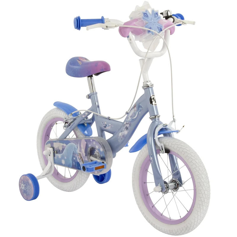 Huffy Disney Frozen 14" Kids Bike, with Front Doll Carrier, Removable Stabilisers, Bell, Front and Rear Mudguards, Enclosed Chain, Girls’ Bicycle Ideal for Ages 4-6 Years - Shimmering Ice Blue