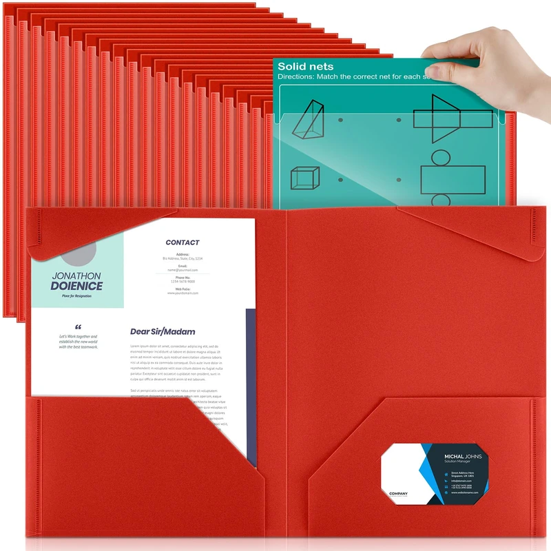 Henoyso 150 Pack Plastic Folders with Clear Front Pockets Bulk Heavy Duty File Folders with 2 Pockets and Card Slot for Student Teacher Back to School Supplies Office Presentation (Red)