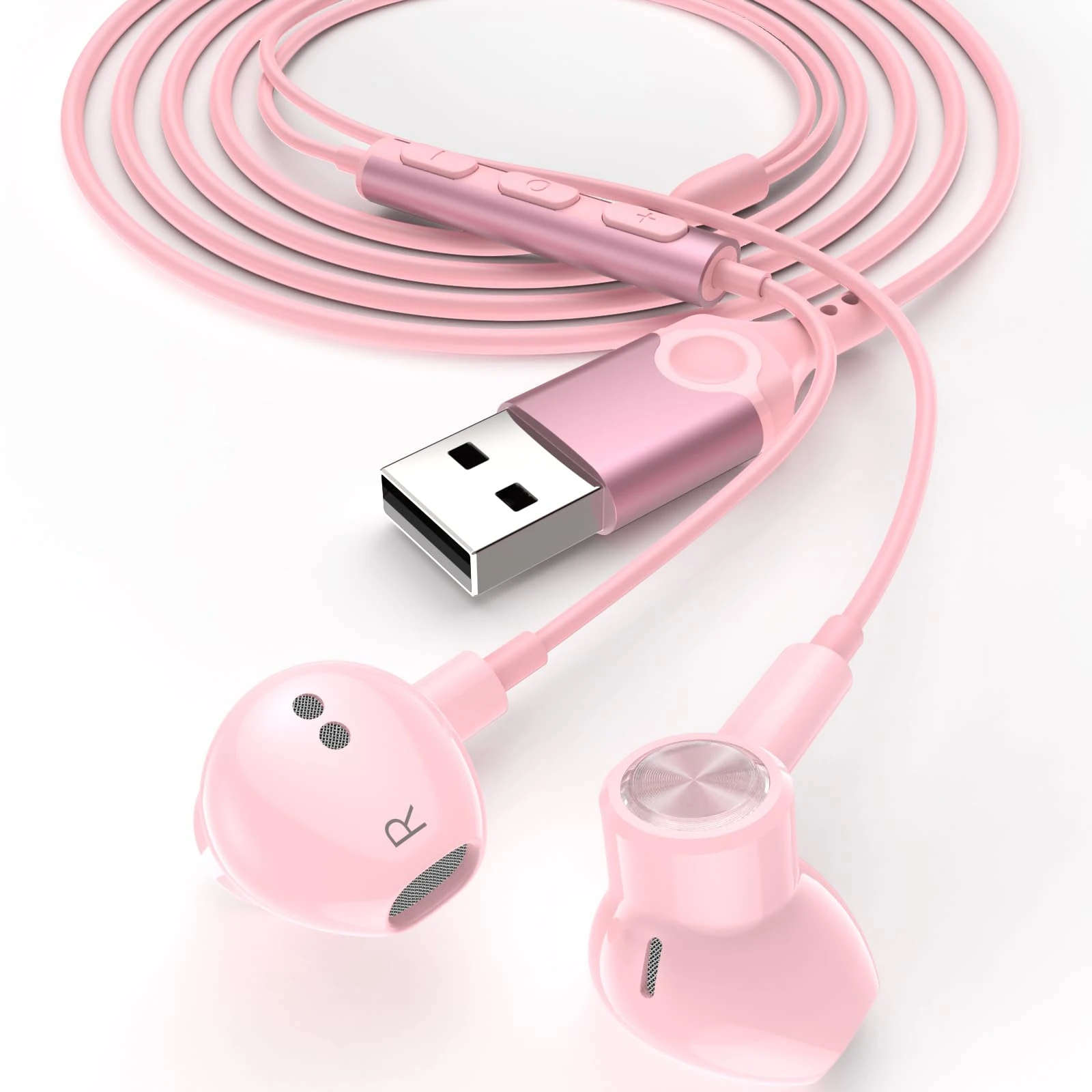 ACAGET USB Earphone for PC, USB A Headphones Laptop Headset with Microphone, Anti-slip Earbud Cover with Earhook, 7.5 Ft, Wired In-ear Computer Earphones for Dell for Surface for hp for Women Girls