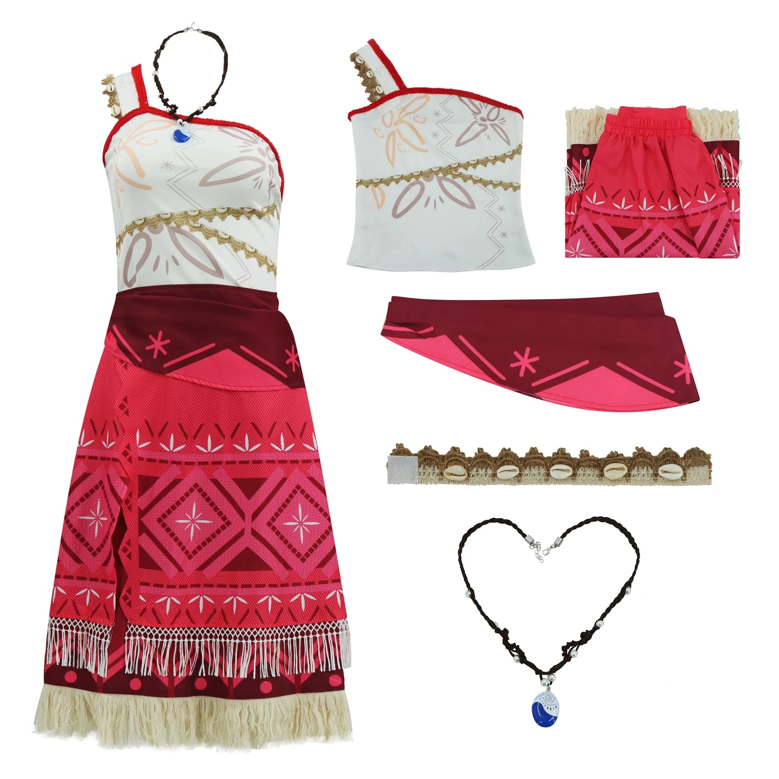 Womens Ocean Princess Costume with Necklace Fancy Dress Up sets Halloween Ocean Theme Costume Party Outfit 3XL