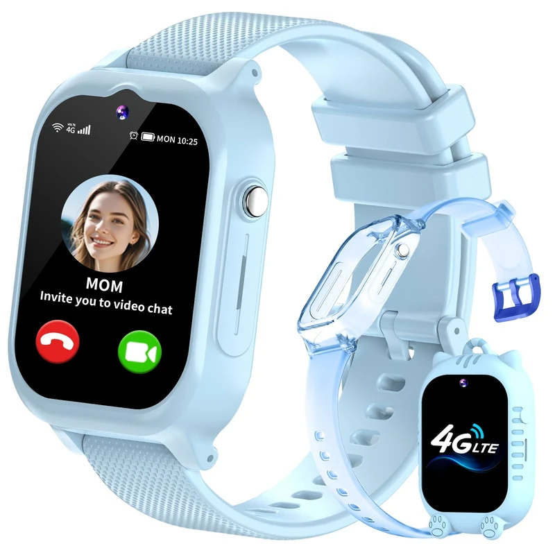 EUNICECG 4G Kids Smart Watch for Boys Girls GPS Tracker Phone SOS Video Call Pedometer Step Counter Alarm Clock HD Camera Calculator Waterproof Digital Smartwatch Gifts