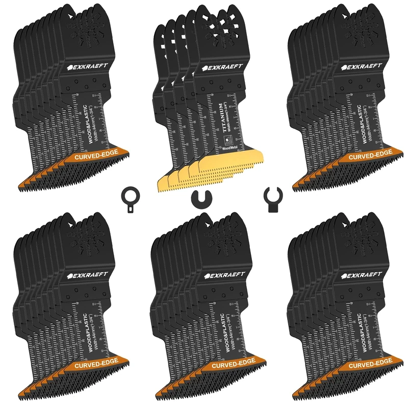 EXKRAEFT 50PCS Curved-Edge Multi Tool Blade, Titanium Oscillating Tool Blades for Metal, Wood, Plastic, Professional Universal Oscillating Saw Blades Fit Milwaukee Ryobi Rockwell Fein