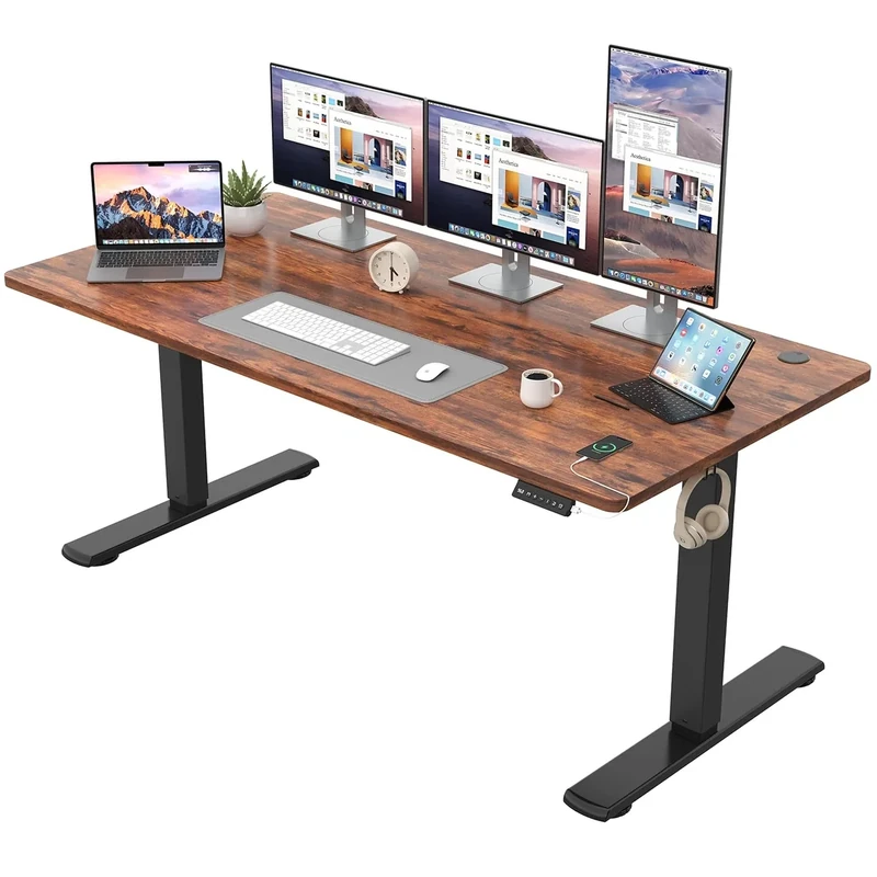 JUMMICO Height Adjustable Desk COMPLETE TABLE TOP Electric Desk Height Adjustable with Memory Function Standing Desk Computer Desk 160 x 60 cm, Brown