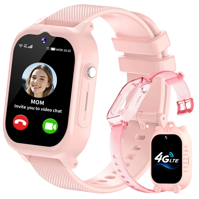 EUNICECG 4G Kids Smart Watch for Boys Girls GPS Tracker Phone SOS Video Call Pedometer Step Counter Alarm Clock HD Camera Calculator Waterproof Digital Smartwatch Gifts