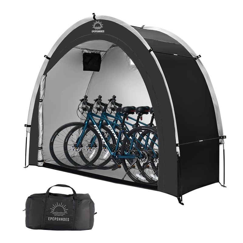 EPCPSHADES Bike Storage Tent sheds for Outdoor,Waterproof Anti-UV Bike Storage Tent Bicycle Motorcycle Shed Shelter Outdoor Backyard Steel Frame PE Cover Zipper, Arch ZT