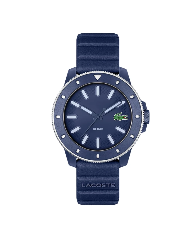 Lacoste Three Hand Quartz Movement Watch for Men LACOSTE.12.12 Scuba Collection with Navy Blue Silicone Bracelet - 2011413