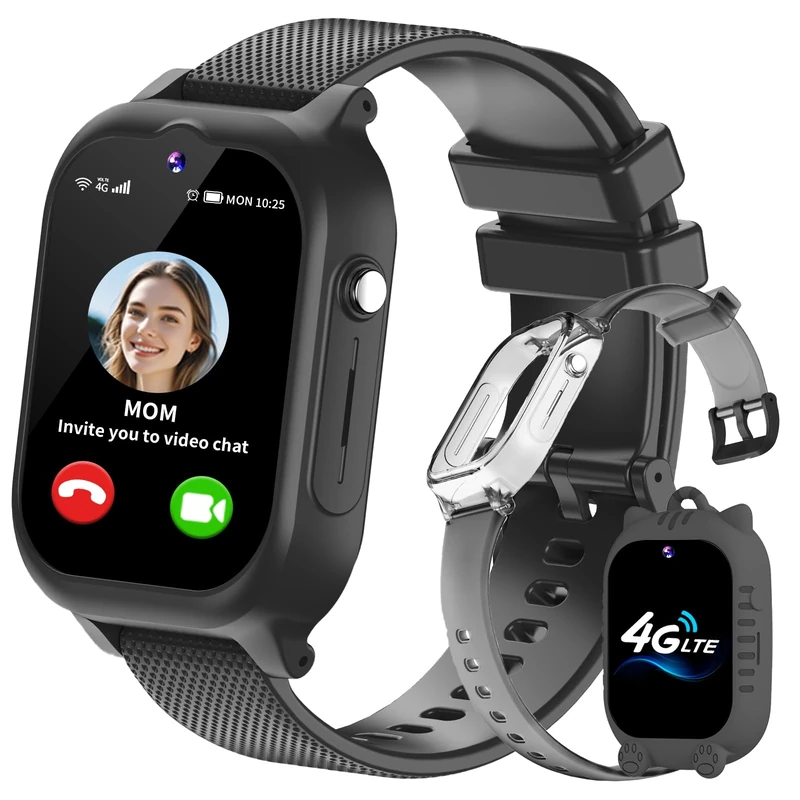 EUNICECG 4G Kids Smart Watch for Boys Girls GPS Tracker Phone SOS Video Call Pedometer Step Counter Alarm Clock HD Camera Calculator Waterproof Digital Smartwatch Gifts