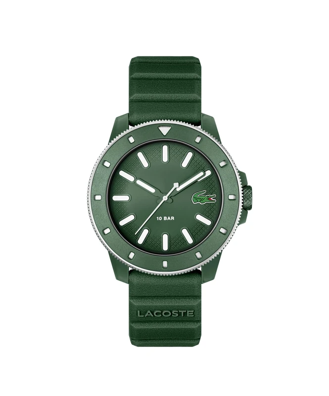Lacoste Three Hand Quartz Movement Watch for Men LACOSTE.12.12 Scuba Collection with Green Silicone Bracelet - 2011414
