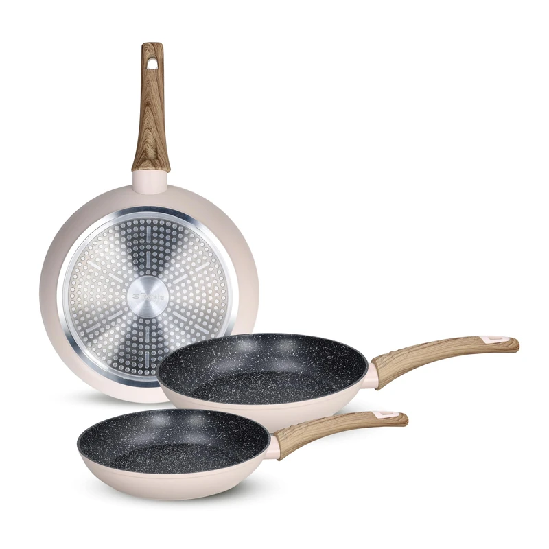 Tognana Vanilla Set of 3 Frying Pans 20/24/28 cm, Aluminium, Beige - Image 1