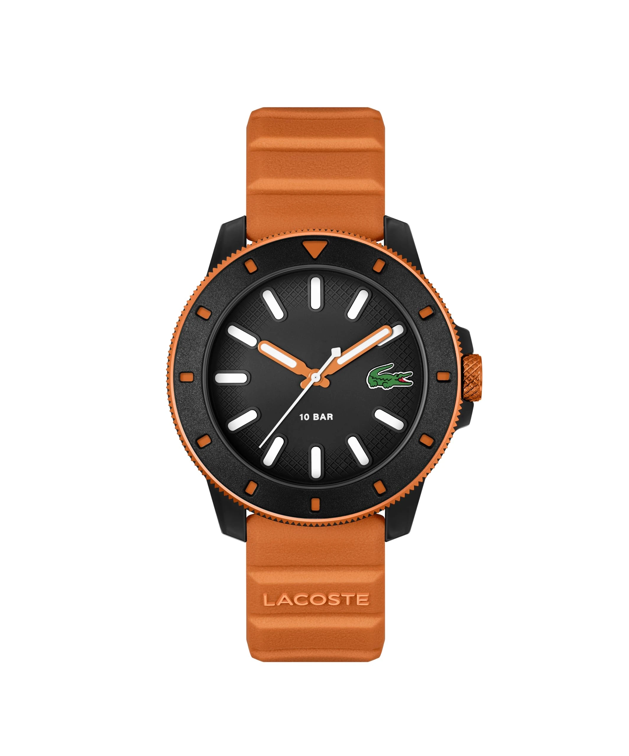 Lacoste Three Hand Quartz Movement Watch for Men LACOSTE.12.12 Scuba Collection with Orange Silicone Bracelet - 2011416