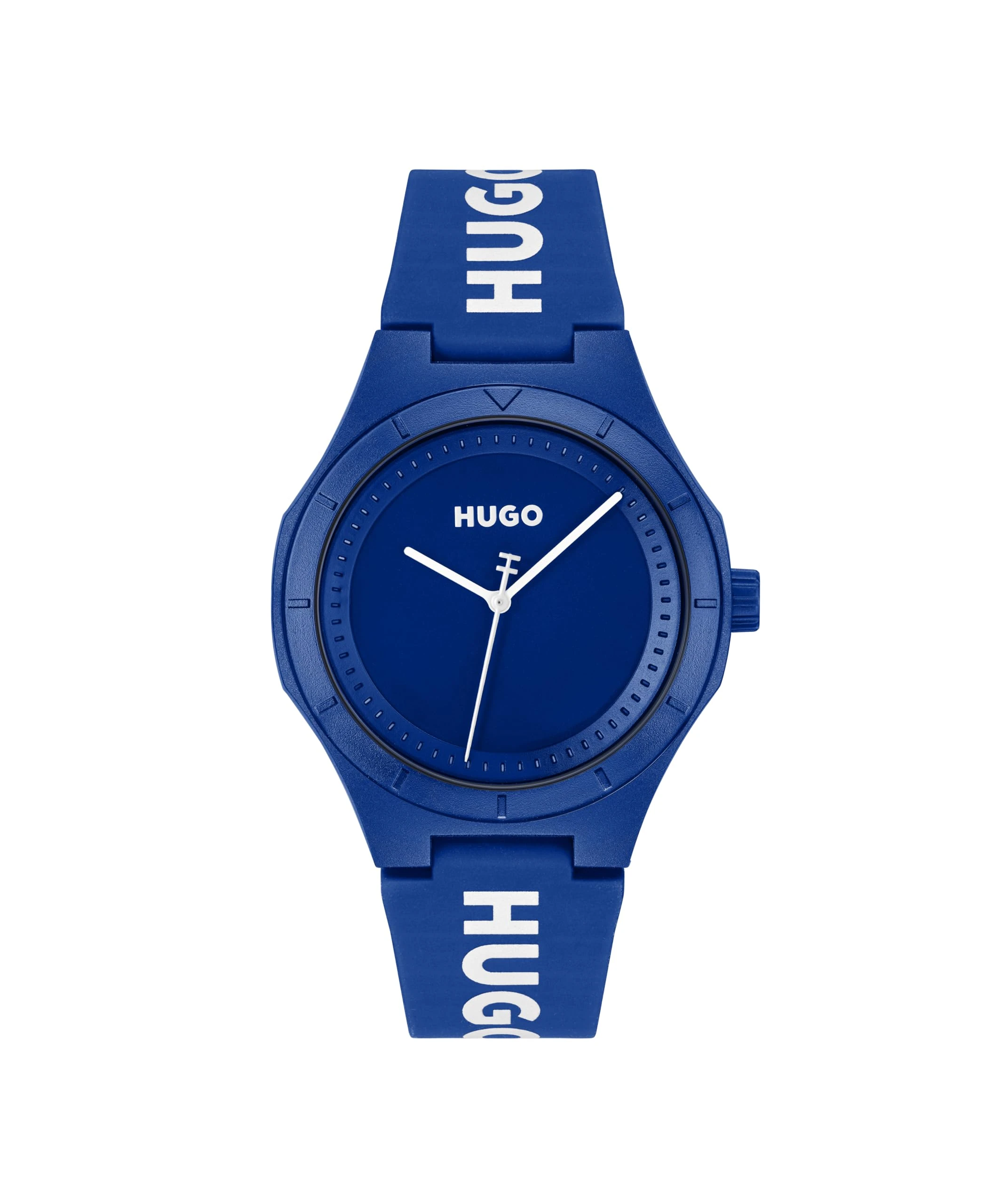 HUGO Three Hand Quartz Movement Watch for Men #LIT Collection with Blue Silicone Bracelet - 1530414