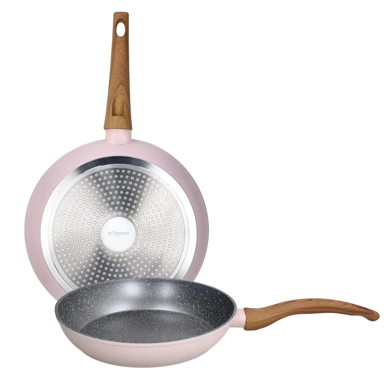 Tognana Pepper Bamboo Set of 2 Frying Pans 24/28 cm, Aluminium, Pink