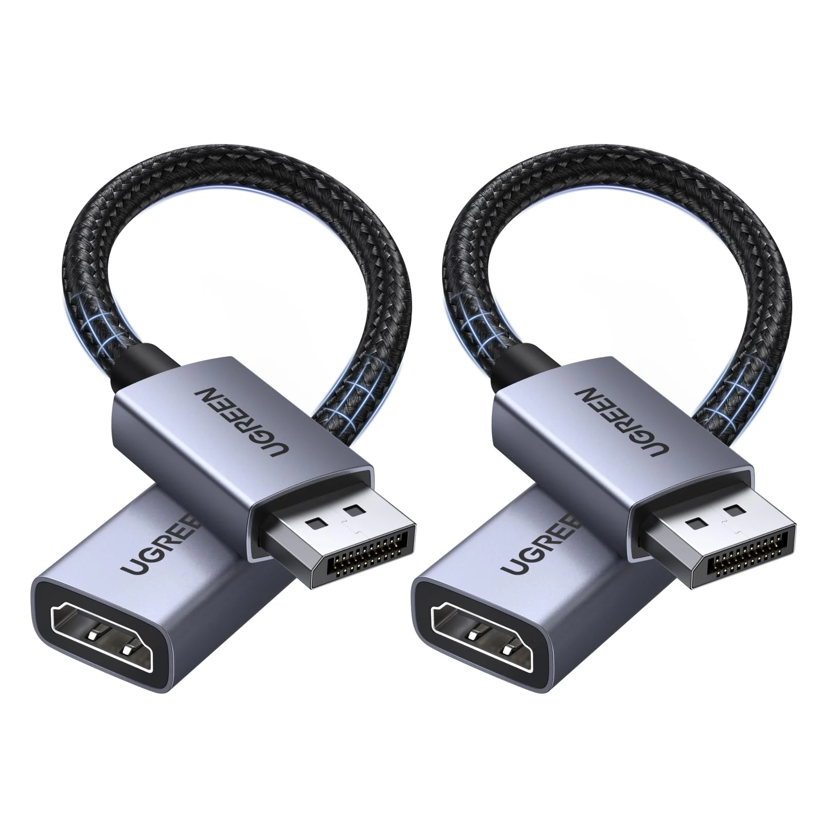 UGREEN 4K Displayport to HDMI Adapter 2Pack Uni-Directional Braided DP to HDMI Cable Aluminium Male to Female Converter Multi-Screen Compatible with Monitor Projector HDTV Dell Laptop HP AMD NVIDIA