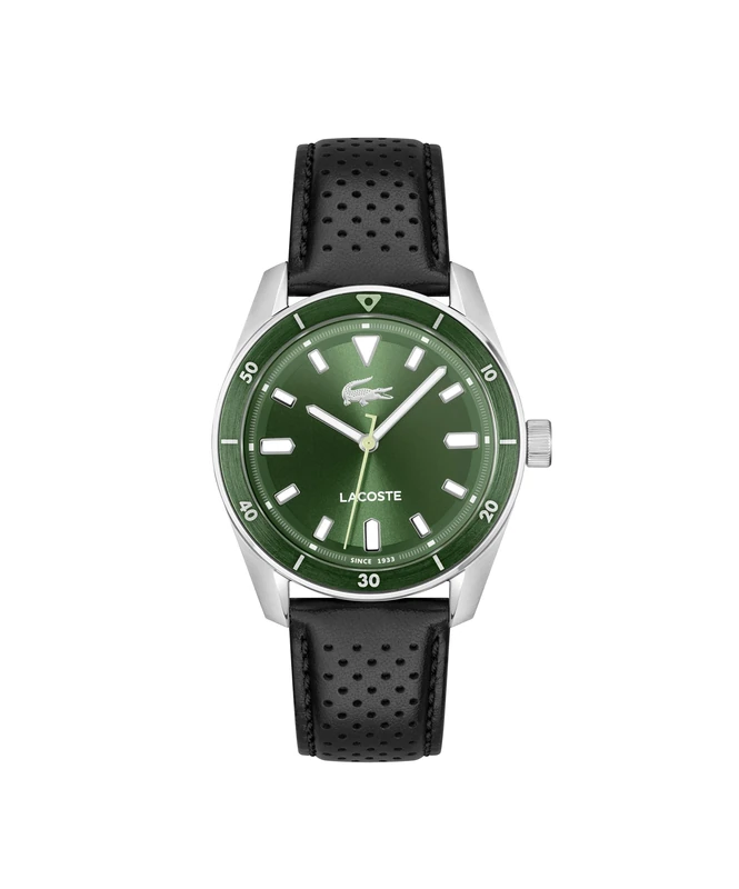 Lacoste Three Hand Quartz Movement Watch for Men Boston Collection with Black Leather Strap - 2011423