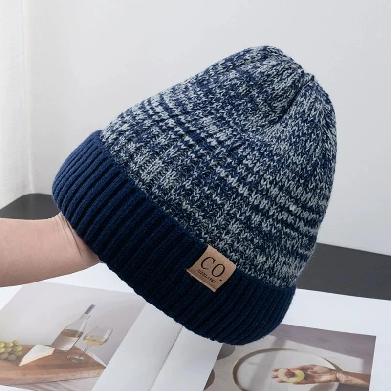 Winter Hat for Men Fleece，Lined Knitted Pullover Cap Versatile Fashion Outdoor Cycling Windproof Warm Beanie Multi，Color, Dark Blue, One Size