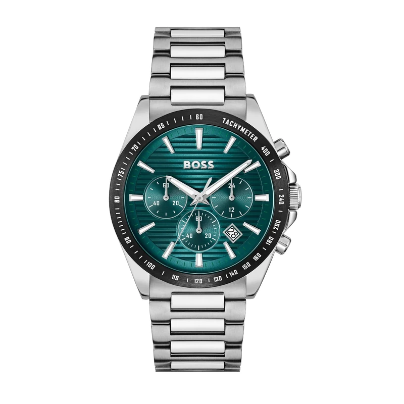 BOSS Chronograph Quartz Watch for Men Strike Chrono Collection with Silver Stainless Steel Bracelet - 1514241
