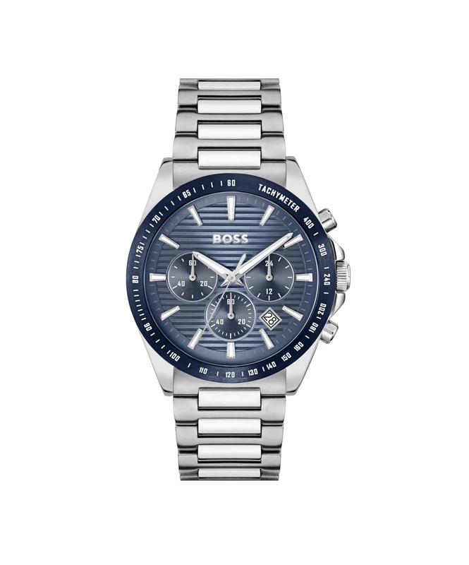 BOSS Chronograph Quartz Watch for Men Strike Chrono Collection with Silver Stainless Steel Bracelet - 1514240