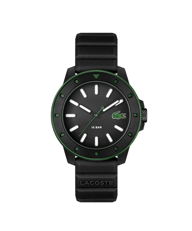 Lacoste Three Hand Quartz Movement Watch for Men LACOSTE.12.12 Scuba Collection with Black Silicone Bracelet - 2011412