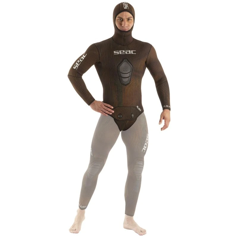 SEAC Jacket 3mm Algae Jacket with Hood for Underwater Fishing Two Piece Neoprene Wet Suit Camouflage Split Stretch Men Camouflage Brown S