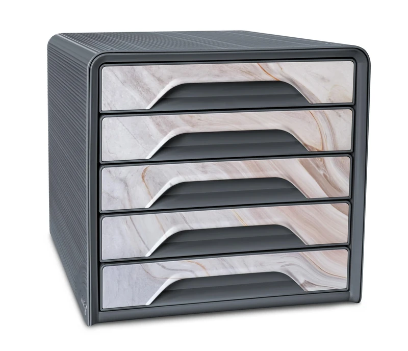 CEP Filing Block Module Organiser 5 Drawers Document Storage Office Smoove Mineral Grey Storm Print Marble Pink