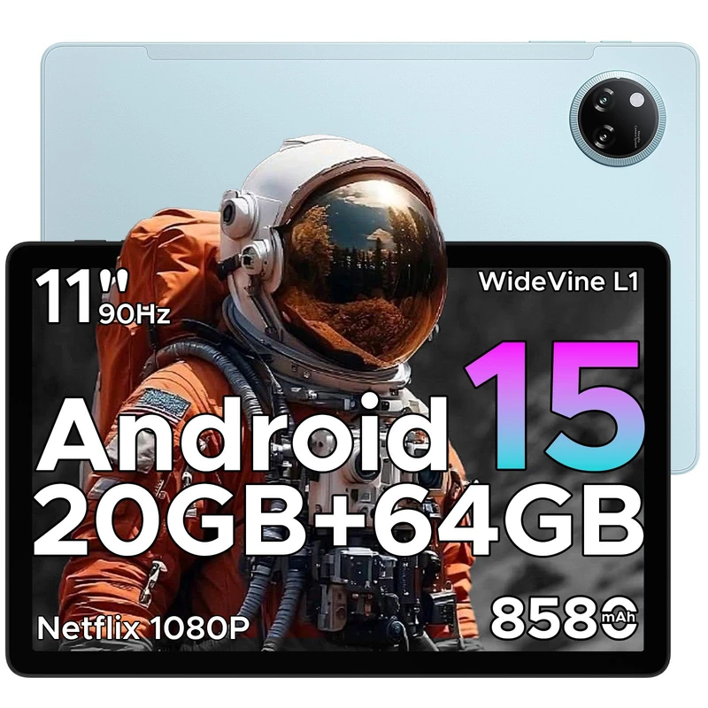 Tab A9+ Android 16 AI Tablet 11 Inch, Unisoc T7200 Octa-Core 8580mAh Gaming Tablet Android 20GB RAM + 64GB ROM (TF 2TB), WiFi5 Tablets PC, 90Hz-1080P, WidevineL1/Face ID/OTG/GPS/Dual Speaker