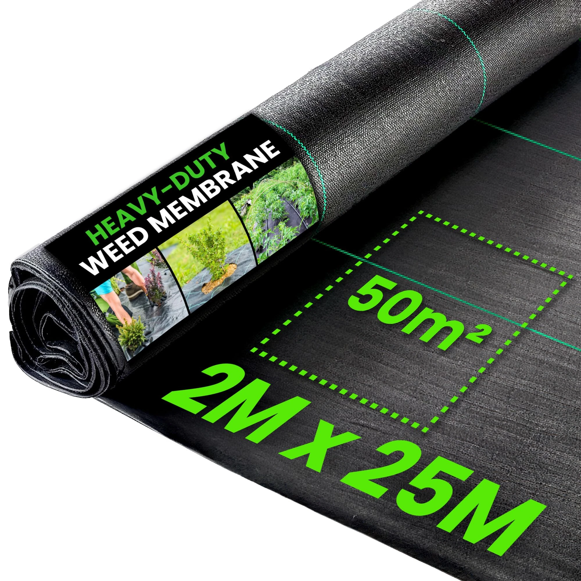Green Thumbz Heavy Duty Weed Control Fabric – 2m x 25m (100gsm) - Landscape Membrane for Garden, Patios & Flower Beds