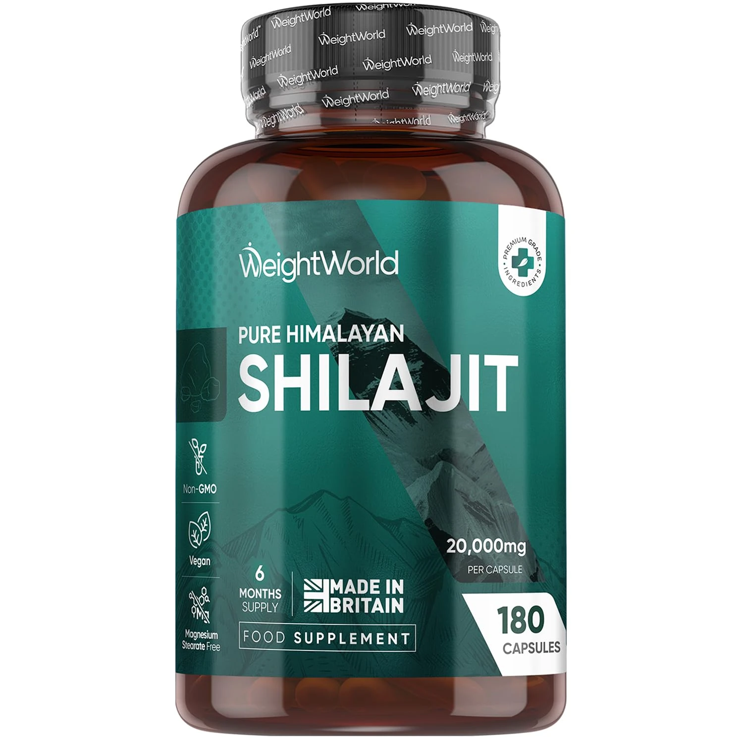 Pure Himalayan Shilajit Capsules | 180 Capsules | 20,000mg per Serving | 6 Months Supply | 1 per Day | Magnesium Stearate-Free, Vegan-Friendly & Pure Shilajit for Men & Women | Made in The UK