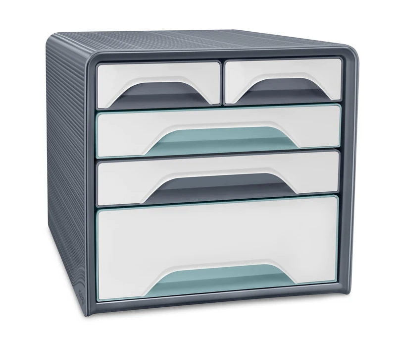 CEP Smoove Riviera Filing Unit Organiser 5 Drawers Document Storage Office Smoove Grey Storm/Water Green