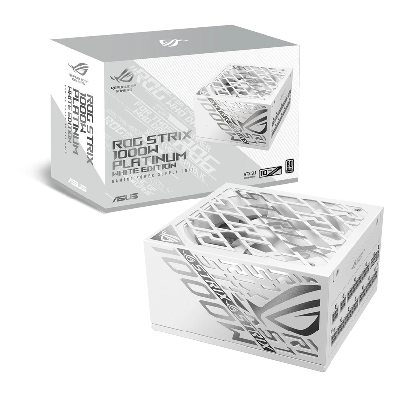 Asus ROG Strix 1000W Platinum White PSU, Fully Modular, 80+ Platinum, ATX 3.1, PCIe 5.0, GaN MOSFET, Intelligent Voltage Stabilizer