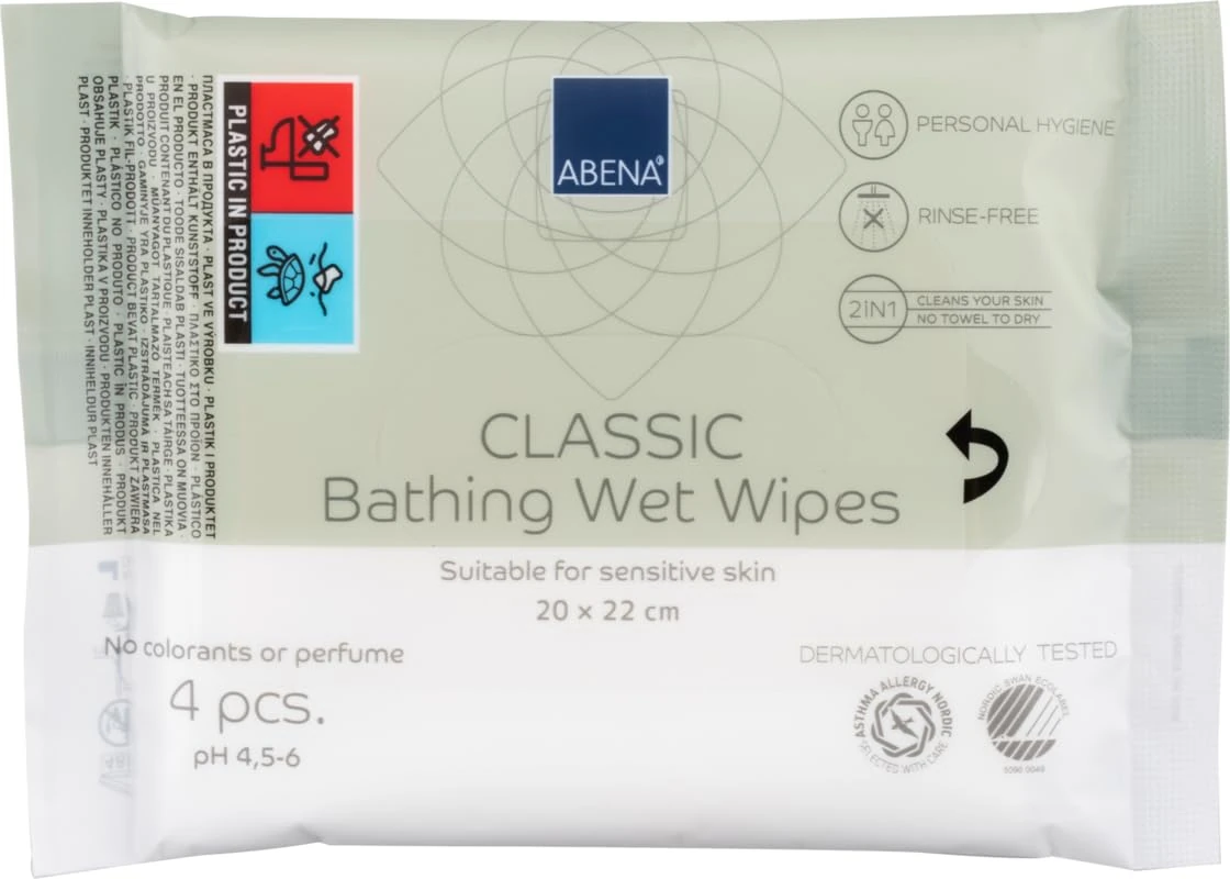 ABENA Classic Bed Bath Wipes For Bathing, 20x22cm Pack Of 4 Intimate Wipes To Replace Traditional Bathing. Suitable For Use As Elderly and Disability Aids As No Shower Is Needed.