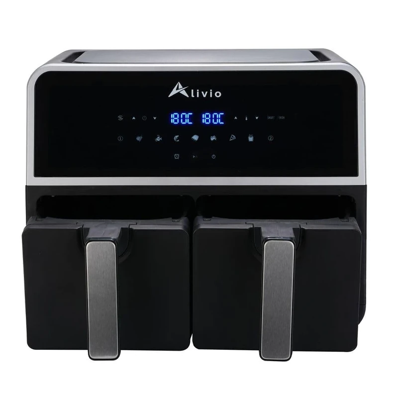 Alivio 9L Double Basket Digital Air Fryer 1500W, Smart Air Fryer 80-200°C with Timer for Vegetables, Fish, Shrimps, Ribs, Chicken Wings, Pizza, Chips (Black)