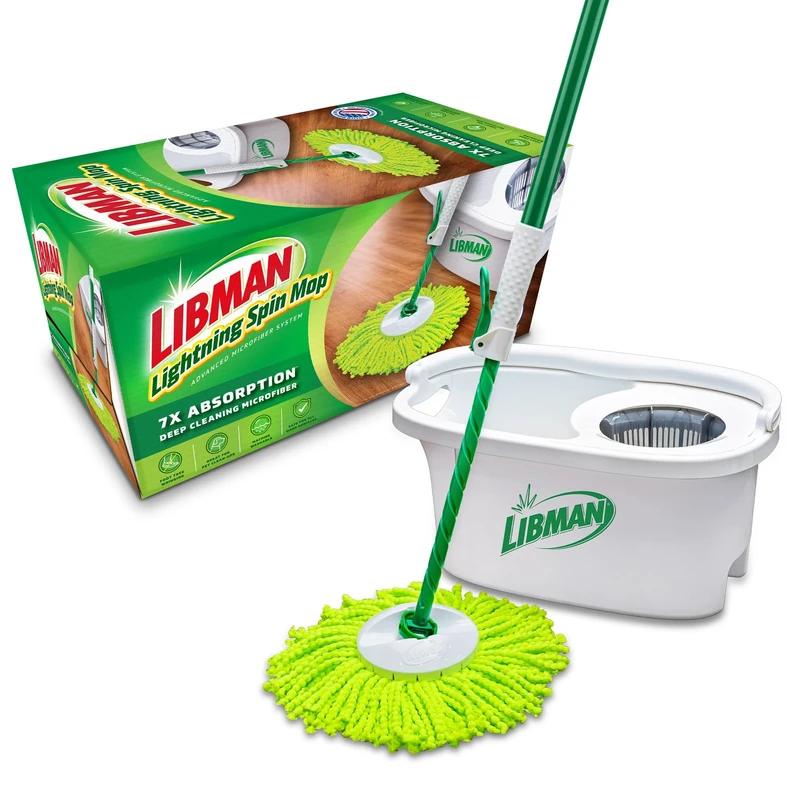 Libman Lightning Spin Mop System | Mop and Bucket with Wringer Set | Spin Mop | Mops for Floor Cleaning | Hardwood Floor Mop | 1 Total Mop Head Included