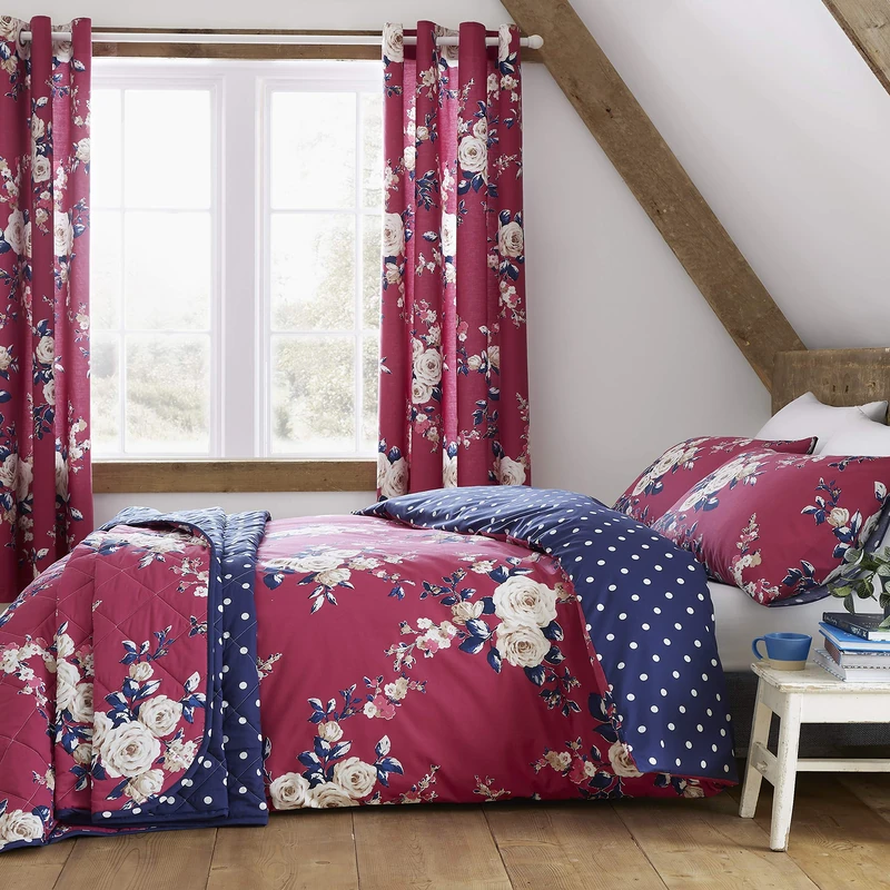 Catherine Lansfield Canterbury Plum Duvet Cover Set 160 x 220 + 50 x 80 cm and Fitted Sheet 90 x 200 cm White