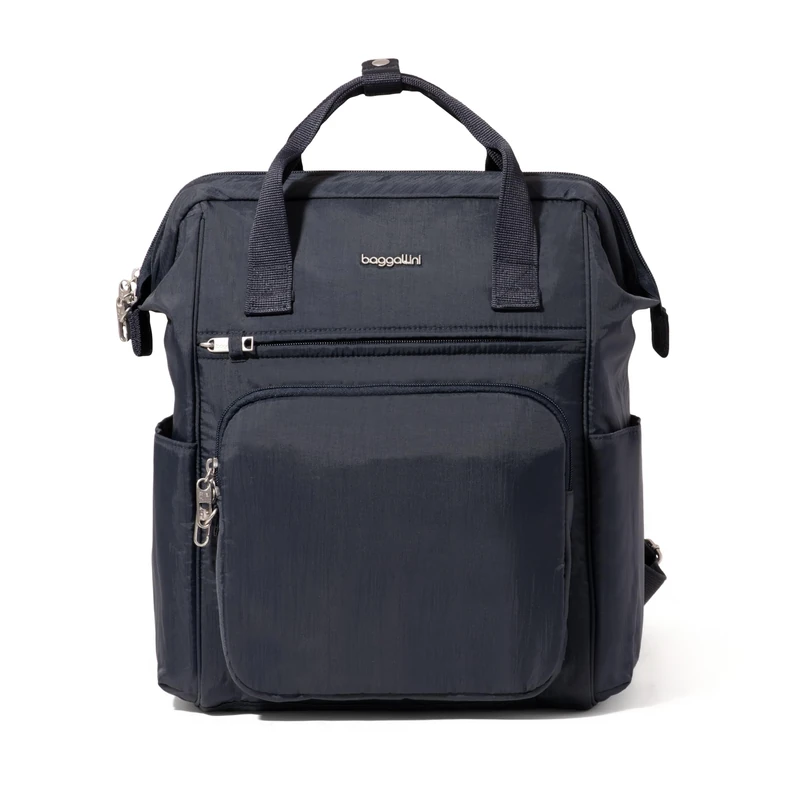 Baggallini Women's Securtex Anti-Theft Windsor Backpack for Travel, Work & Collage, RFID & Locking Zipper, Up to 16" Laptop, French Navy, M, Securtex Anti-theft Windsor Backpack for Travel