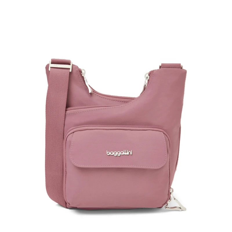 Baggallini Women's Criss Cross 10x11 Crossbody Lightweight Water-Resistant Nylon Travel Bag W/RFID & Quick Access Pockets, Dusty Mauve, One Size
