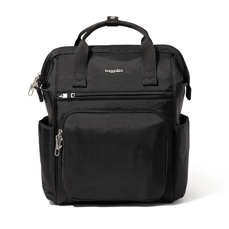 Baggallini Women's Securtex Anti-Theft Windsor Backpack for Travel, Work & Collage, RFID & Locking Zipper, Up to 16" Laptop, Black, M