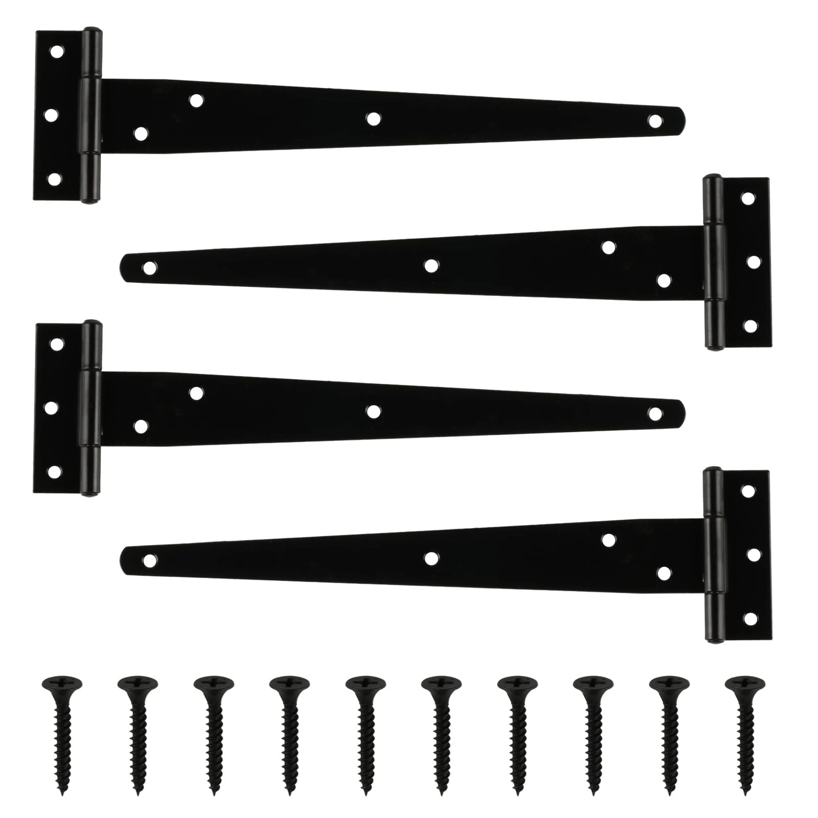 4 Pcs 10 Inch T Hinges, Heavy Duty Black Outdoor Tee Hinge for Wooden Fences, Gates, Barn and Shed Doors